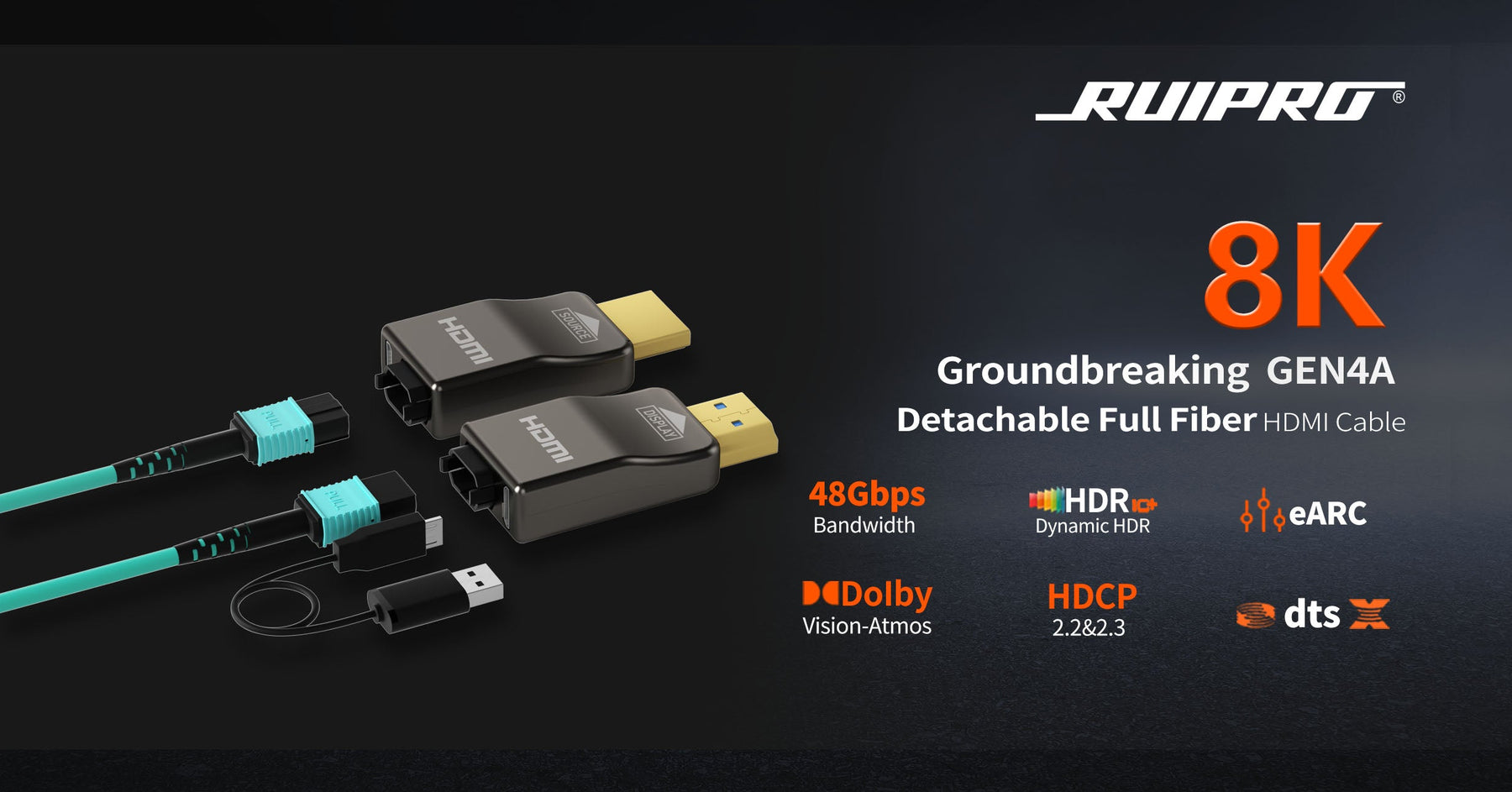 Introducing the Revolutionary RUIPRO 8K GEN4A Detachable Full Fiber HDMI Cable: The Future of HDMI Connectivity