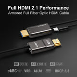RUIPRO 8K Armored Full Fiber Optic HDMI 2.1 Cable, 48Gbps, 8K@60Hz / 4K@120Hz