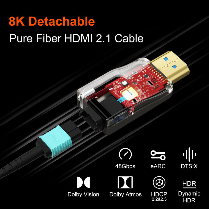 Coming Soon: RUIPRO 8K Detachable Pure Fiber Optical Armored HDMI 2.1 Cable, Ultra High Speed 48Gbps, Support 8K@60Hz 4K@120Hz, Dynamic HDR, eARC, Compatible with PS5/Xbox/HDTV/Blu-ray/Monitor/Projector