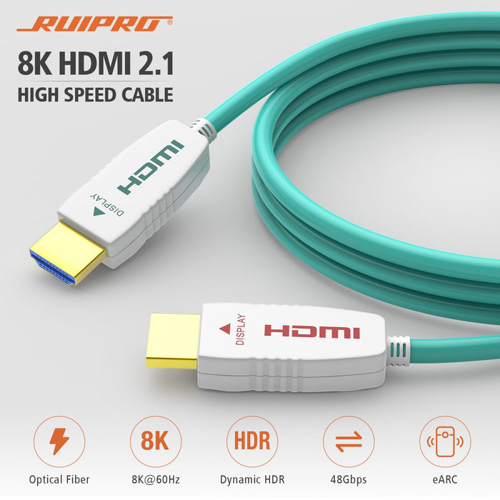 RUIPRO 8K Fiber Optic HDMI Cable  48Gbps 8K60Hz 4K120Hz Dynamic HDR eARC HDCP2.2/2.3 for RTX4080/4090/3080/3090, Xbox S/X, PS5/4, AVR, Projector, LG/Samsung/Sony TV