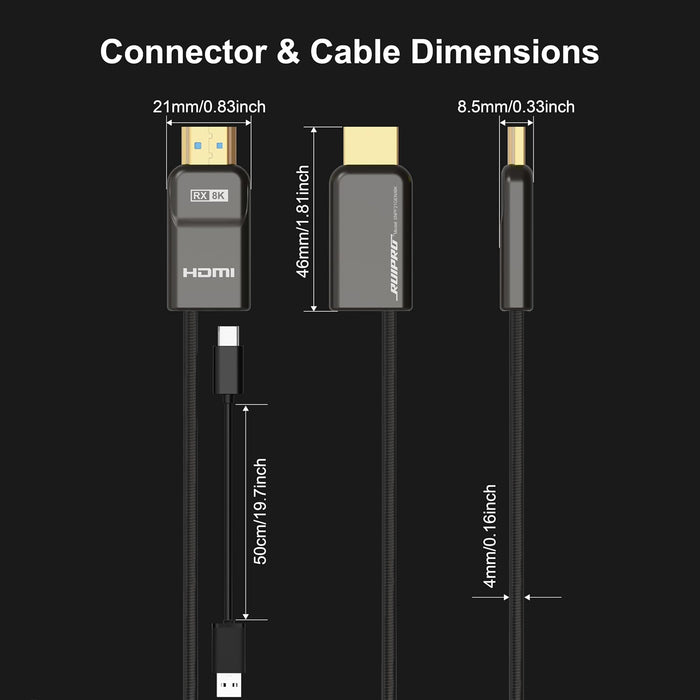 RUIPRO 8K Armored Full Fiber Optic HDMI 2.1 Cable, 48Gbps, 8K@60Hz / 4K@120Hz