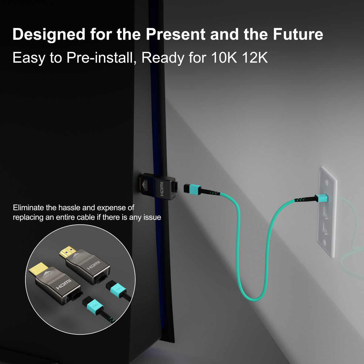 RUIPRO 8K Detachable Pure Fiber Optic HDMI 2.1 Cable, Ultra High Speed 48Gbps, Support 8K@60Hz 4K@120Hz, Dynamic HDR, eARC, Compatible with PS5/Xbox/HDTV/Blu-ray/Monitor/Projector