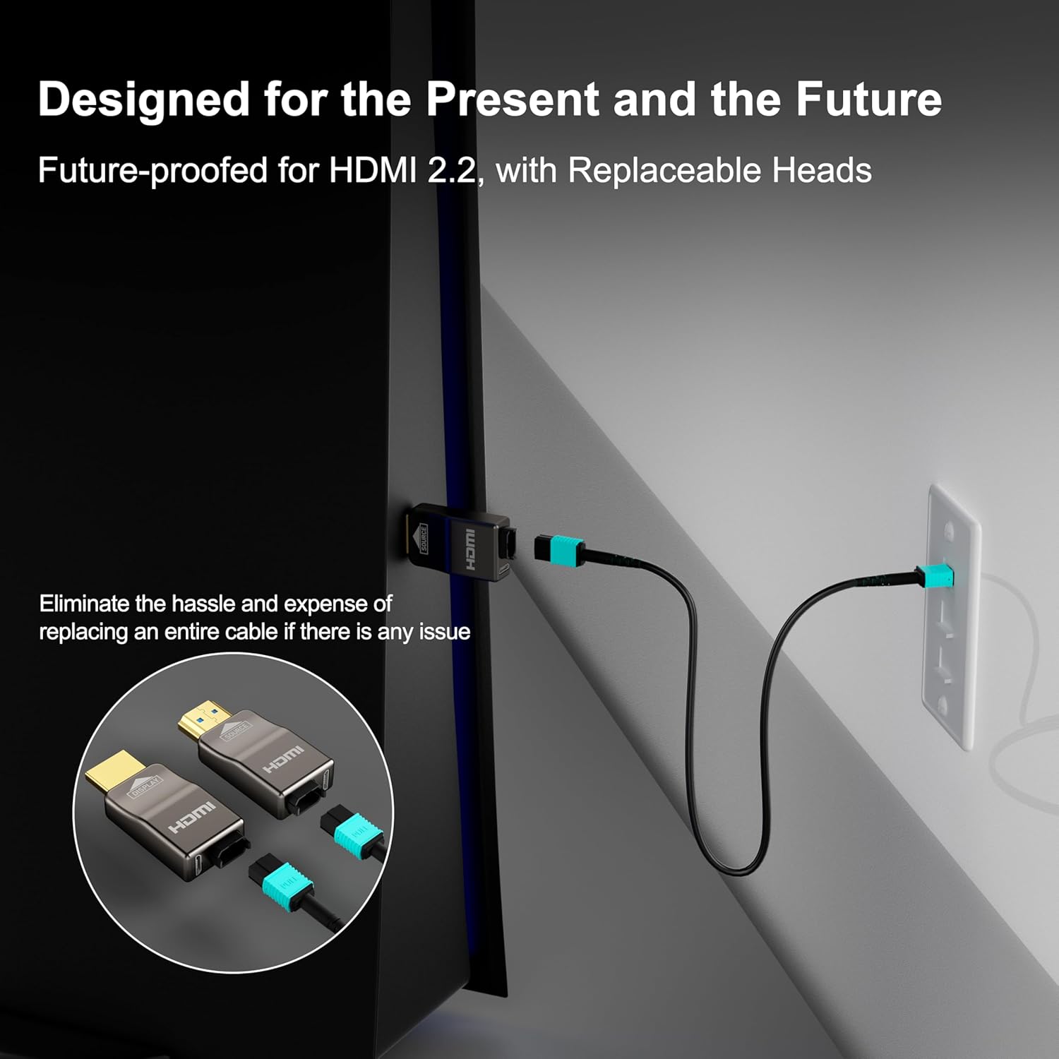 RUIPRO 8K Detachable Pure Fiber Optic Armored HDMI 2.1 Cable, Ultra High Speed 48Gbps, Support 8K@60Hz 4K@120Hz, Dynamic HDR, eARC, Compatible with PS5/Xbox/HDTV/Blu-ray/Monitor/Projector