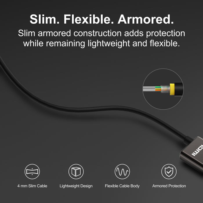 RUIPRO 8K Armored Full Fiber Optic HDMI 2.1 Cable, 48Gbps, 8K@60Hz / 4K@120Hz