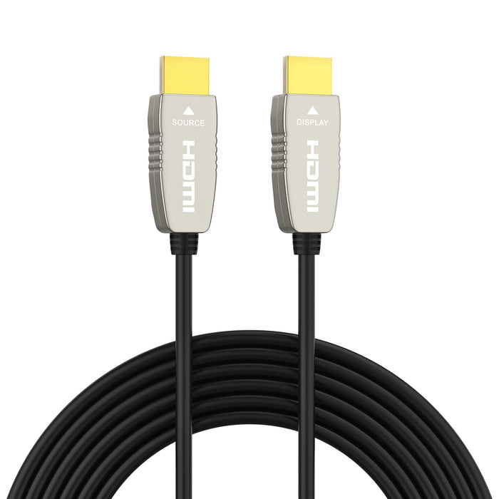 RUIPRO ultra slim 4K HDMI fiber optic cable with flexible lightweight design, supporting 18Gbps bandwidth and 4K 60Hz HDR video transmission.