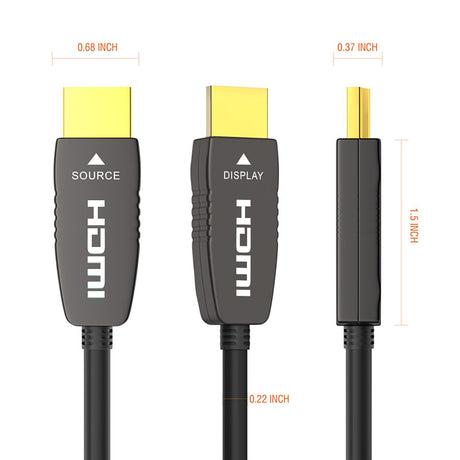 RUIPRO certified 8K HDMI cable dimensions and connector size, CL2 rated for conduit and tight-space in-wall installation.