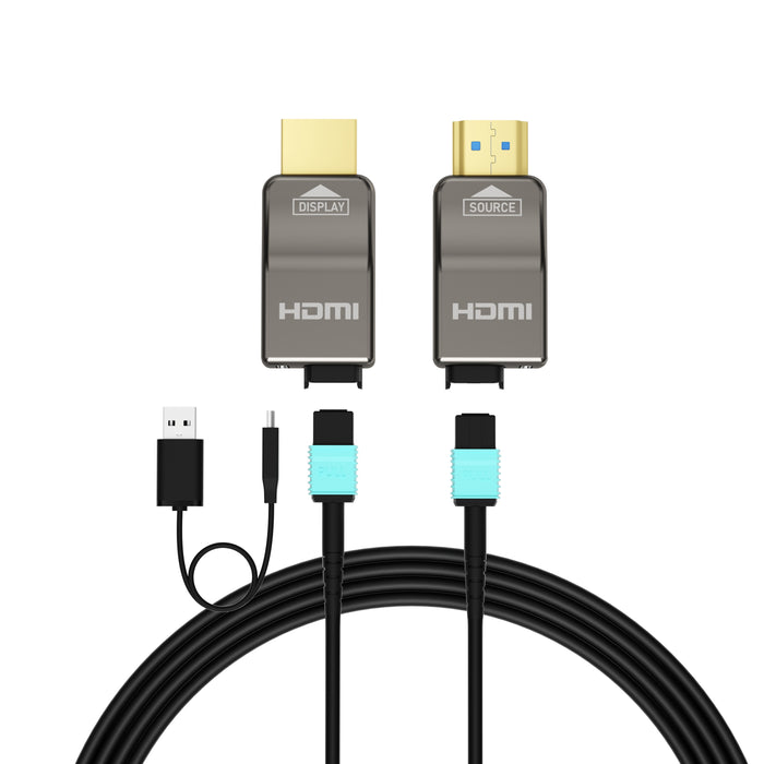 RUIPRO 8K detachable full fiber optic HDMI 2.1 cable with USB power supply, ultra high speed 48Gbps transmission for HDTV, gaming consoles, monitors and projectors.