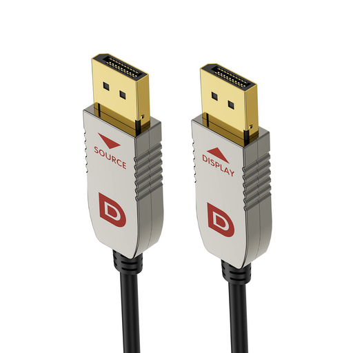 RUIPRO 8K fiber DisplayPort cable with clearly labeled Source and Display ends, supporting 32.4Gbps DP1.4 high speed transmission for 8K60Hz displays.