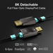 RUIPRO 8K full fiber optic DisplayPort detachable cable supporting HDR, G-Sync, FreeSync and 32.4Gbps bandwidth