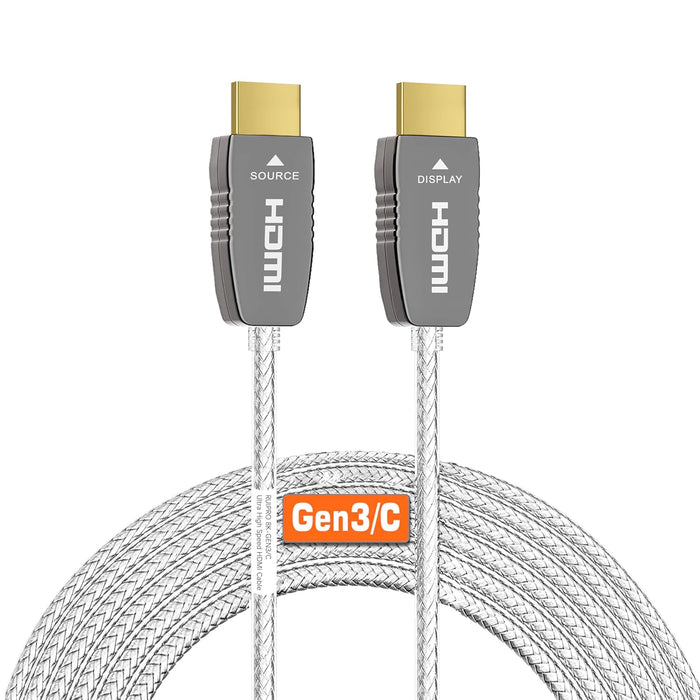 RUIPRO 8K Fiber Optic HDMI 2.1b Certified Gen3/C Cable with gold-plated connectors, ultra high speed 48Gbps for 8K60Hz and 4K120Hz displays.