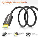 Lightweight and flexible RUIPRO Certified 8K HDMI fiber optic cable, CL2 in-wall rated for easier routing in home theater and gaming setups.