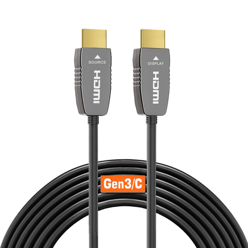 RUIPRO Certified 8K HDMI fiber optic cable Gen3/C version, CL2 rated for in-wall installation, supporting 48Gbps bandwidth, 8K60Hz and 4K120Hz