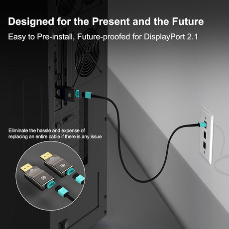RUIPRO detachable DisplayPort connectors designed for easy pre-install and future-proof upgrade compatible with DisplayPort 2.1