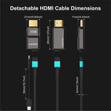 Detachable HDMI cable dimensions and connector size guide for easy routing through conduits, tight spaces, and home theater setups.
