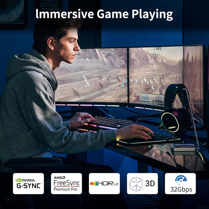 Ideal for immersive gaming with support for G-SYNC, FreeSync, 3D, and HDR for smooth low-latency performance and sharp image quality.