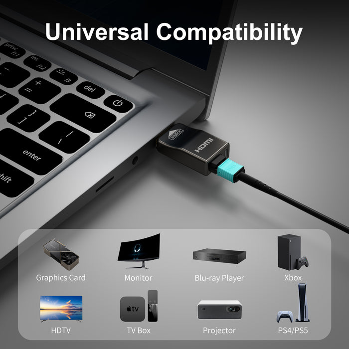 Universal compatibility HDMI 2.1 cable works with PS5, Xbox, Blu-ray players, gaming PCs, monitors, TVs, and projectors.