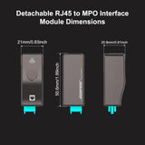 Dimensions of RUIPRO detachable RJ45 to MPO active fiber Ethernet modules for compact installation