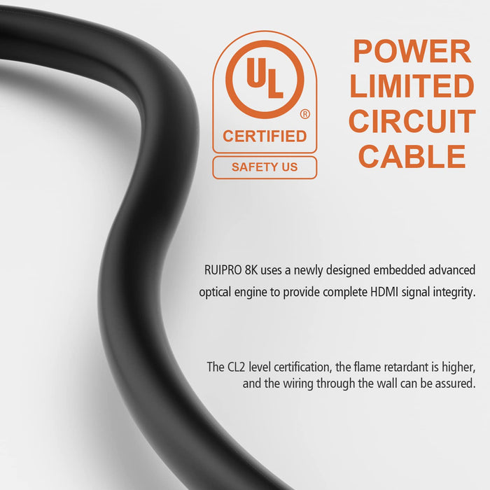 UL certified CL2 rated fiber optic HDMI cable designed for secure in-wall installation with stable long distance transmission.